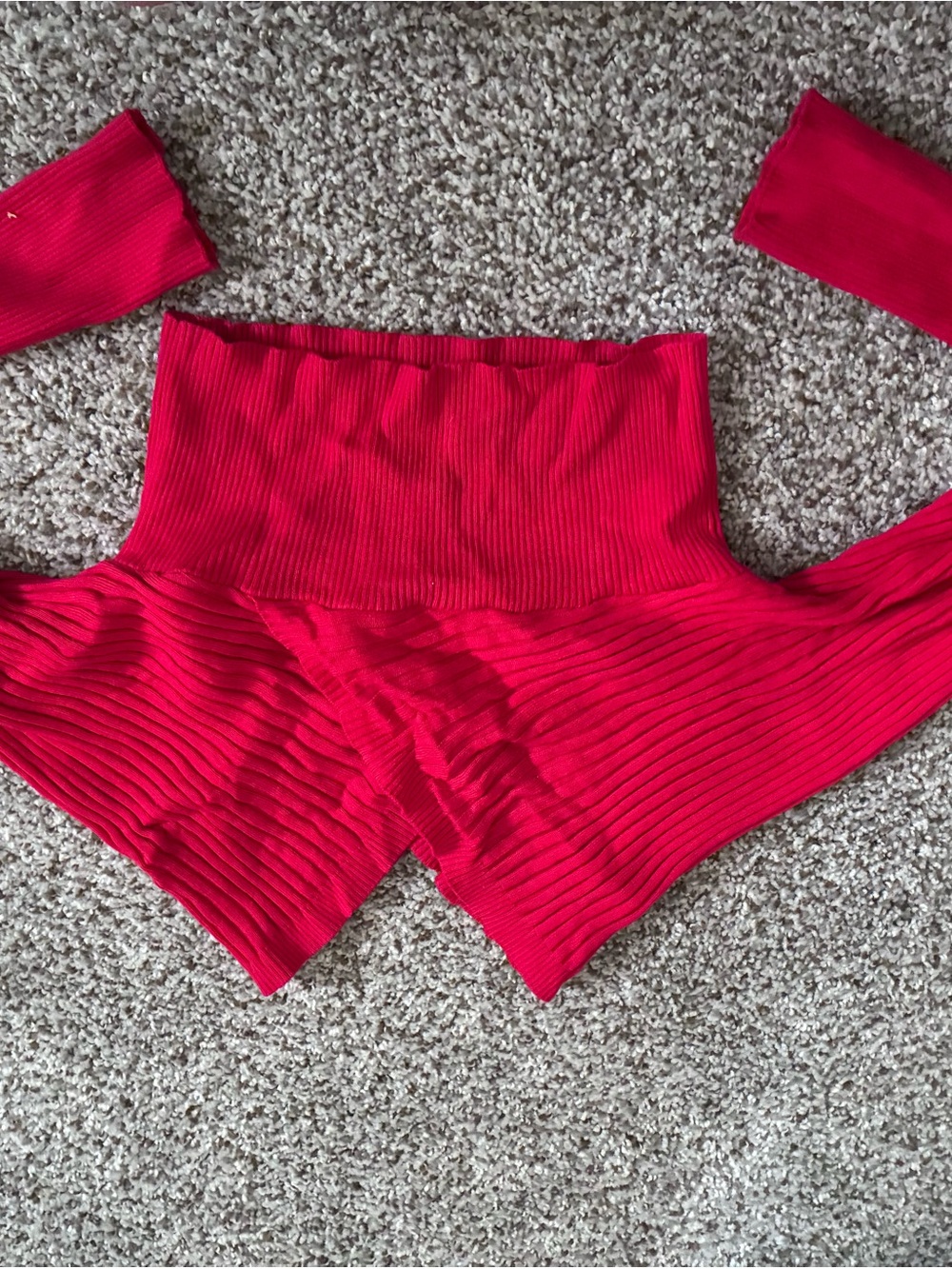SHEIN Red Off-the-Shoulder Ribbed Sweater